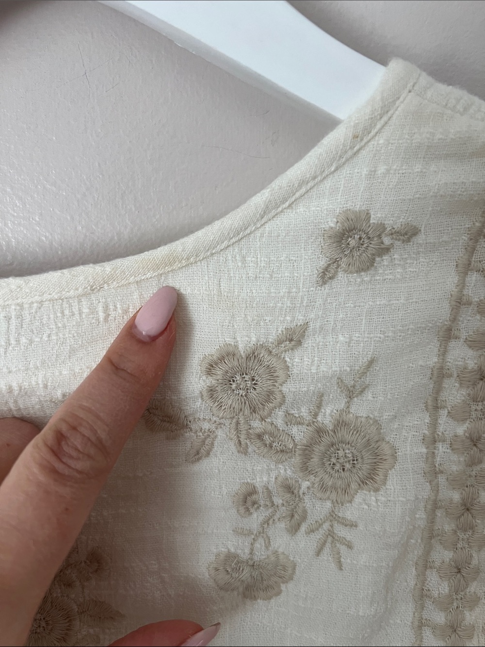Boho Lace-Up Cream Embroidered Mini Dress - Picture 8 of 10